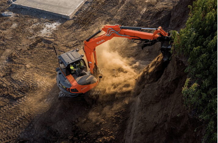 Excavator on site excavating