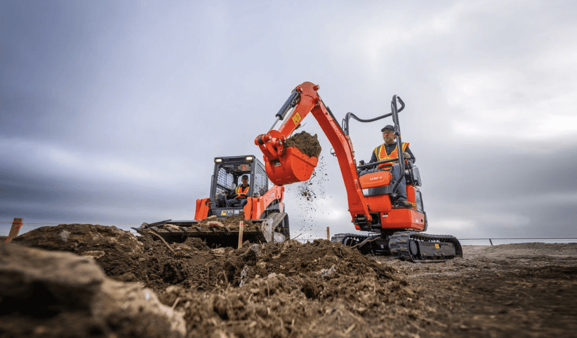 Man working with excavator