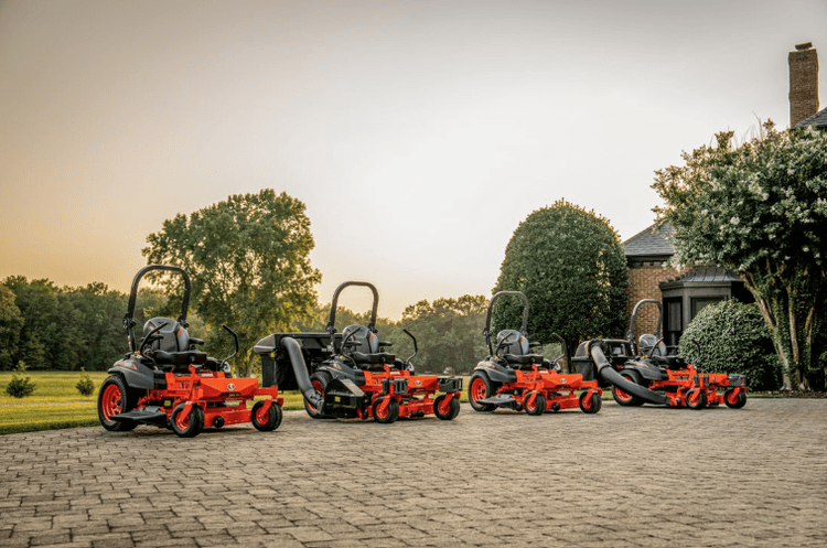 A lineup of zero turn mowers